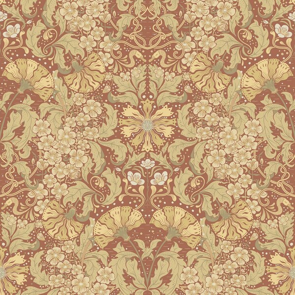 Manhattan Comfort Liverpool Ojvind Rust Floral Ogee 33 ft L X 209 in W Wallpaper BR4080-83114 - main